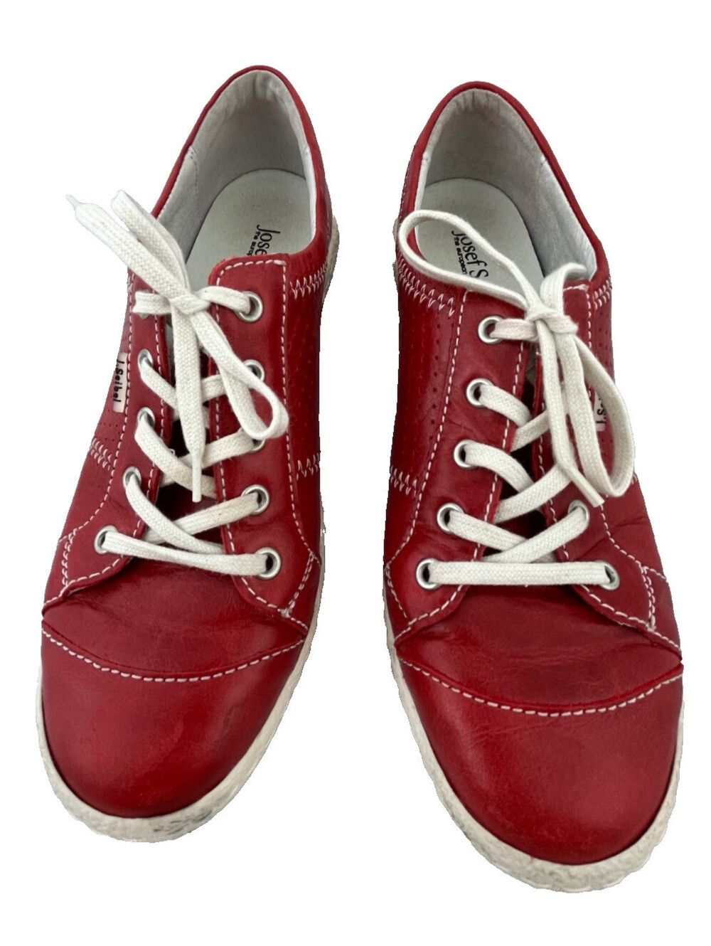 Josef Seibel Red Leather Comfort Walking Shoes Women's EU 38 US 7.5 Lace Up